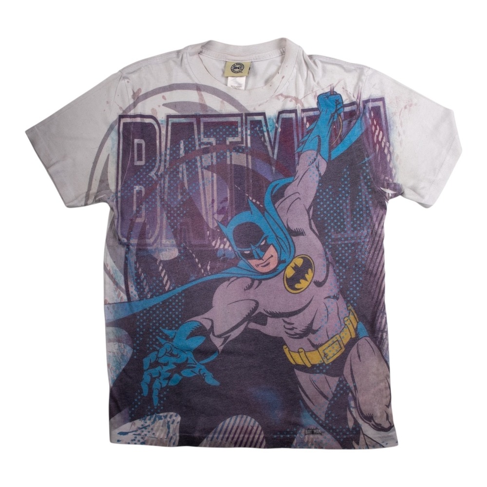 Men's Batman T Shirt Size Large White Short Sleeve Crew Neck Cotton